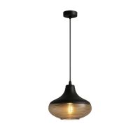 Pendant chandelier JH-780 D26xH22 cm, E27x1, glass, black + amber