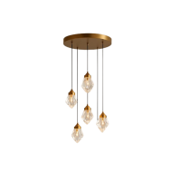 Lustră LED JH-802-5, 5x5W, metal + cristal, auriu/transparent