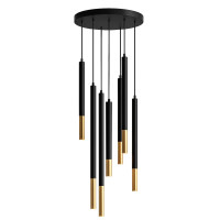 Chandelier 7xG9, D300×H1200 mm, IP20, black+gold, LUMINALED
