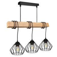 Chandelier 3xE27 black+wood S6950-3 LuminaLED