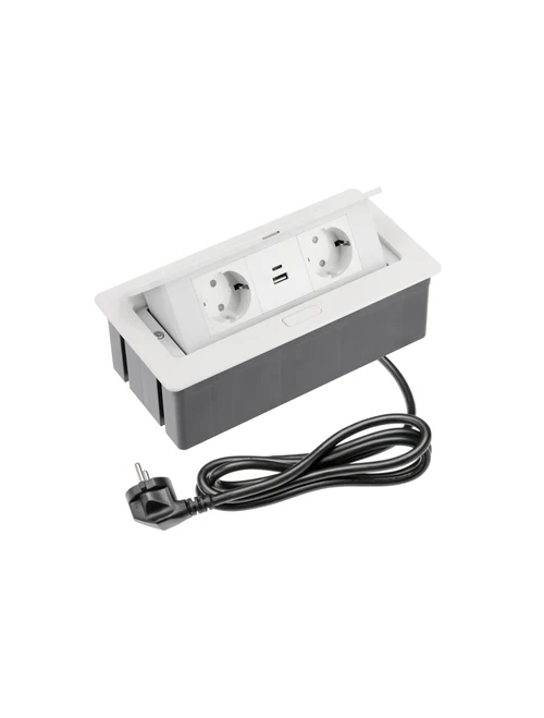 Встраиваемая мебельная розетка SOFT 2xSchuko USB A+C белая 1.5м GTV