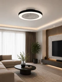 Светодиодный потолочный светильник с вентилятором BLANCA 45W Dim. 3000-6500K D480xH150 черный+ белый опал с ДУ Luminaled 3