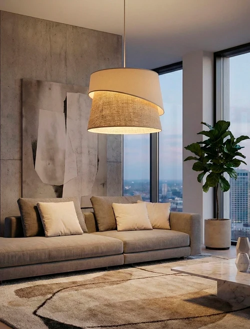 Suspensia CANVA 1XE27 mokka+ratan EMIBIG