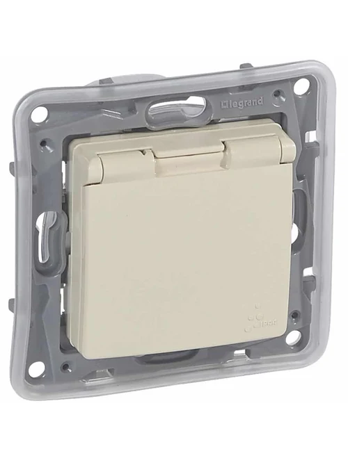 Розетка 2P+E с крышкой, 16А, 220В, IP44, бежевая Niloe Step