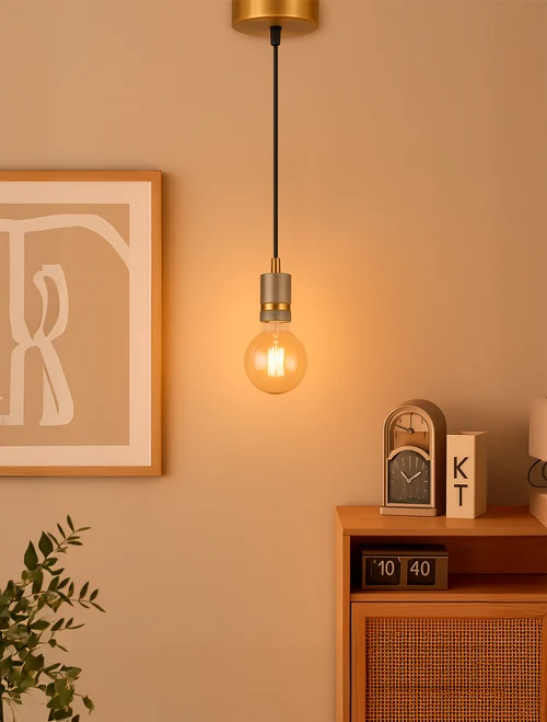 SuspensieJH-145 D5xH7cm, E27/1, Metal+ PVC Wire, Golden+Tan Luminaled