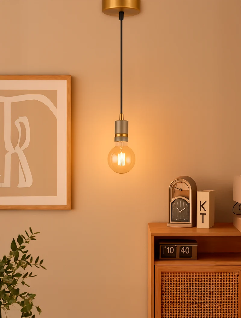 Suspensie JH-145 D5xH7cm, E27/1, Metal+ PVC Wire, Golden+Tan Luminaled 3