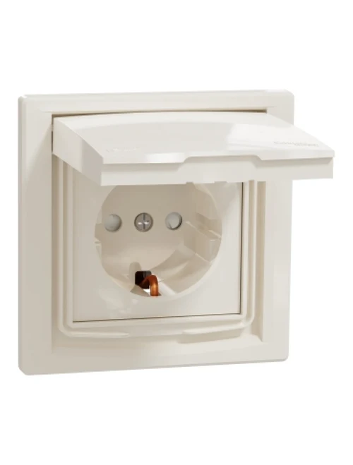 Priză unitară cu obturator și capac 16A IP44 2P+E ASFORA Crem SCHNEIDER