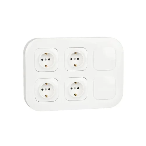 Bloc prize+întrerupător 2x2P+E cu protecție și 2 ob FORIX