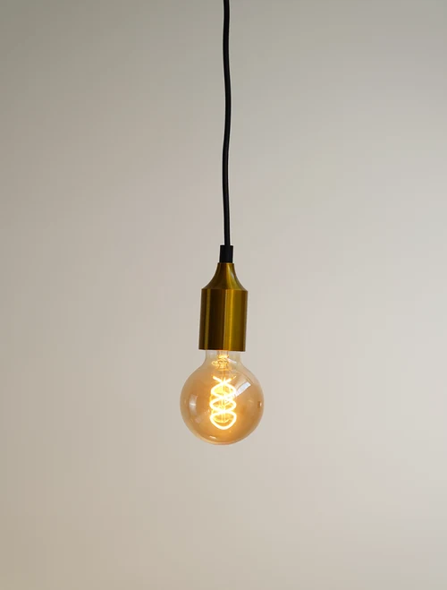 SuspensieJH-141 D4.5xH8.5cm, E27/1, Metal+ PVC Wire, Golden+Tan Luminaled