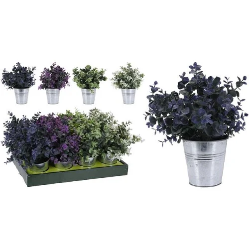 Flori artificiale 4 timpuri în ghiveci din zinc H25cm, 38991