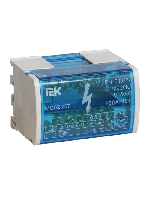 Bloc de distribuție SNK 2x7 șuruburi, montaj șină DIN, curent nominal 100A IEK