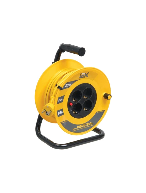 Prelungitor rolă UK20 cu protecție termică 4 prize 2P+PE, 20m  (3x1,5mm2) Industrial IEK