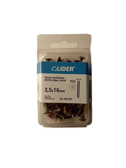 Șurub p/u rigips, metal 3,5x16 50buc 001201 Lider