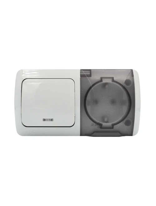 Întrerupător simplu cu Led+priză cu capac IP54 PT (alb) 554-011500-921 EL-BI EVA