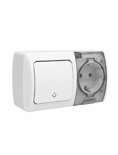 Întrerupător revenire lumină+priză capac IP54 PT (alb) 554-011500-925 EL-BI EVA