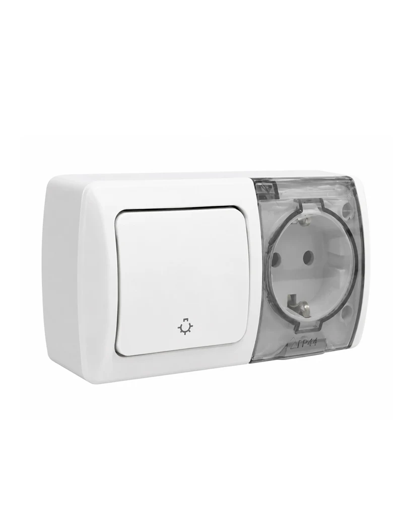 Întrerupător revenire lumină+priză capac IP54 PT (alb) 554-011500-925 EL-BI EVA 2