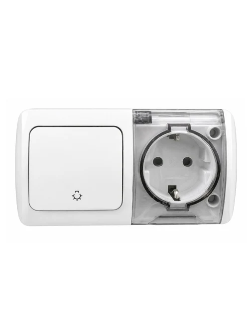 Întrerupător revenire lumină+priză capac IP54 PT (alb) 554-011500-925 EL-BI EVA