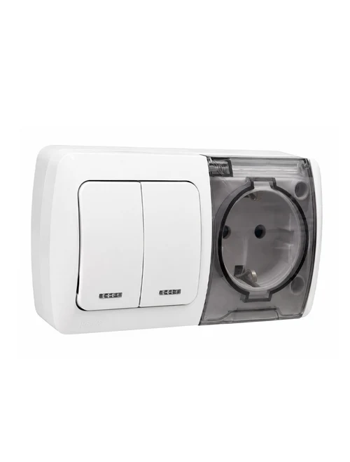 Întrerupător dublu Led+priză cu capac IP54 PT (alb) 554-011500-923  EL-BI EVA
