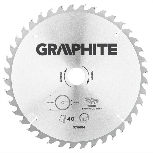 * Disc fierăstrău lemn. 250x30mm, 40 dinți Graphite 57H684