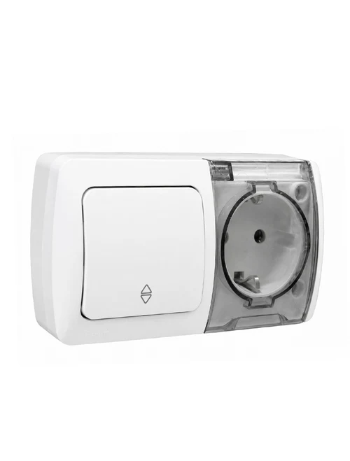 Întrerupător cap-scară+priză cu capac IP54 PT (alb) 554-011500-929 EL-BI EVA