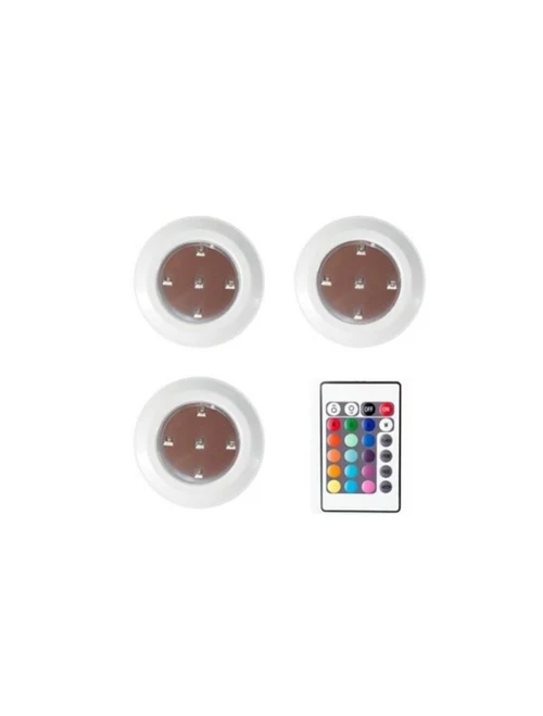 Lampă HOME cu telecomandă 5SMD 3xAAA d92x22mm SET 3BUC rotundă RGB