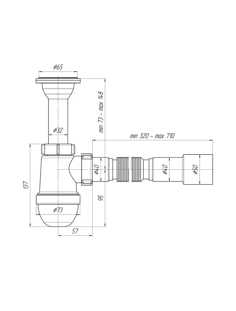 Сифон для умывальника ANI 1 1/4' x 40 с гибкой трубой d40х40/50 Aniplast C2015 3