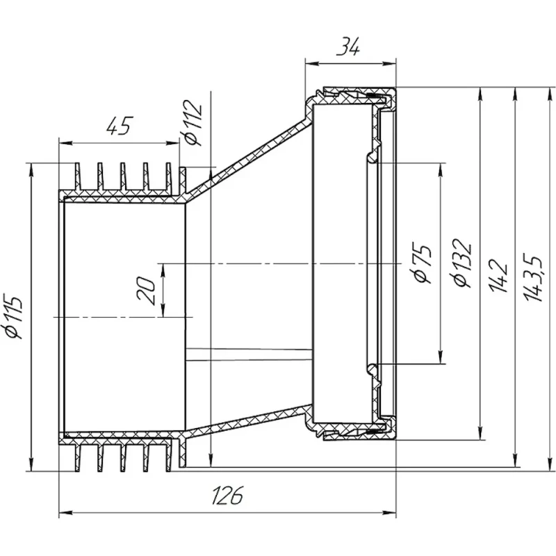 Cot WC excentric D20mm W0220 ANIPlast 2