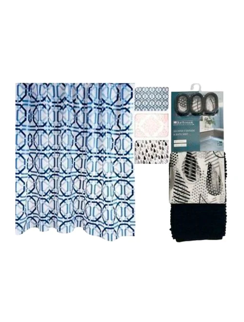 Set p/u duș perdea 180x180cm+covoraș baie 68x38cm