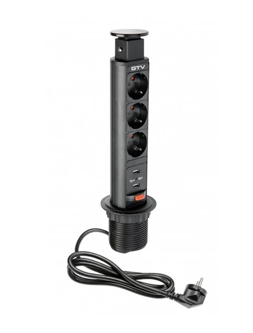 Prelungitor SCHUCKO 60mm, 3 loc euro 2XUSB 2,1A 5V negru GTV100