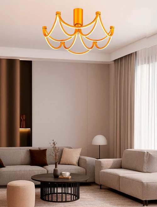 Lustră LED FS-047-X12,84W,3000K, Al+Silicone,Gold