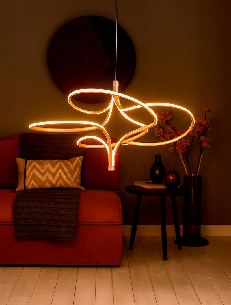 Lustră LED FS-047-D4A,116W,3000K, Al+Silicone,Oxid Rose Gold 2