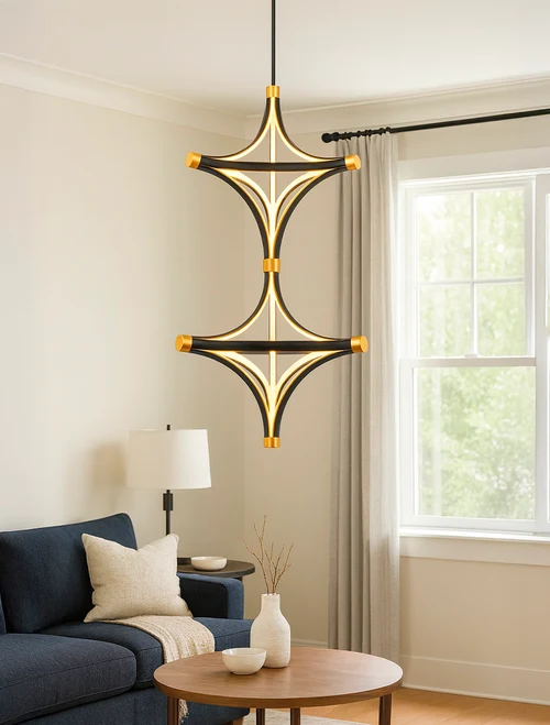 Lustră LED FS-047-D18C,114W,3000K, Al+Silicone,Black