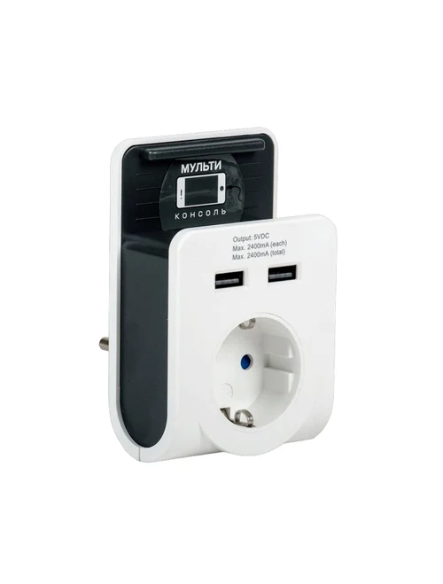 Адаптер розеточный (переходник) Т02/01 1 местный 2P+PE 16А 2xUSB 2,4А белый IEK
