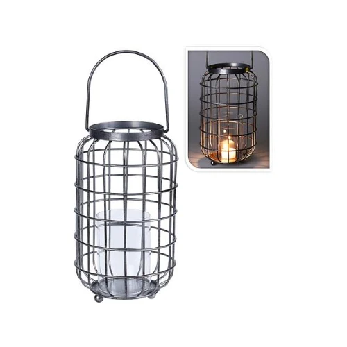 Sfeșnic metalic "Felinar+pahar" D18cm, H34cm cu mâner