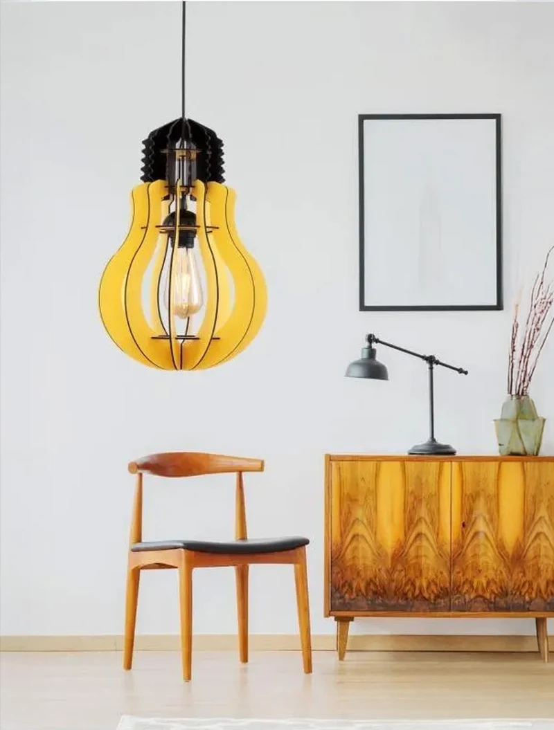 Suspensie AMPUL 1xE27 Yellow lemn Begusa 2