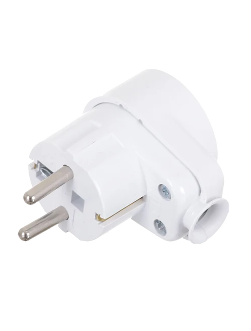 Угловая вилка WT-16U/G-S BI Uni-Schuko с розеткой 250V 16A белая 15шт/кор TIMEX