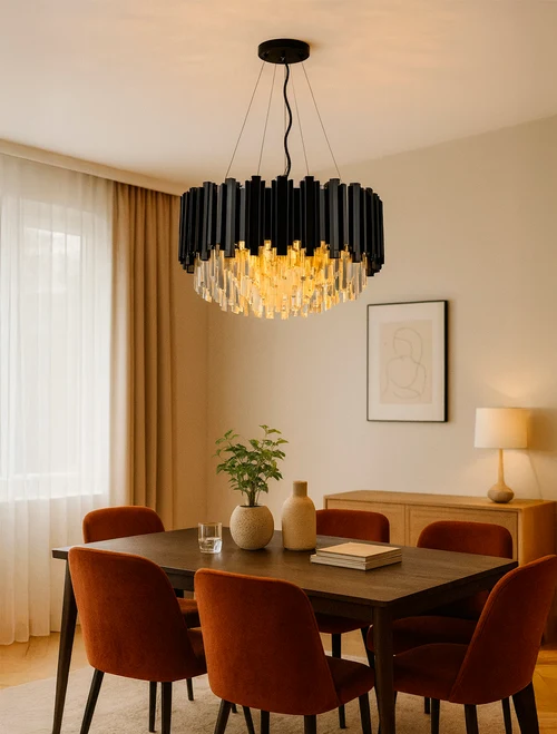 Lustră  JH-6615-1000 D100x35cm,E14x18,Stainless+Crystal,Black LuminaLed