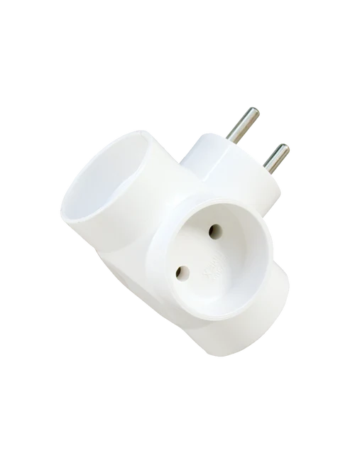 Adaptor priză R-1/p 3 cuiburi 10A alb fără împ. 24buc/cut TIMEX