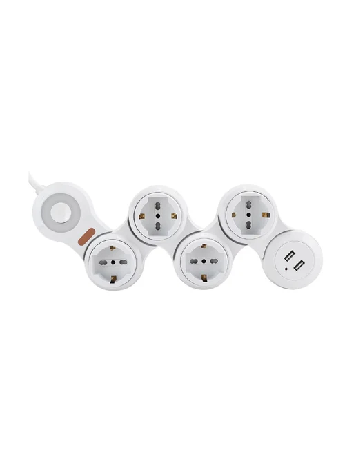 Удлинитель гибкий «Змейка» 4 розетки + 2 USB S12