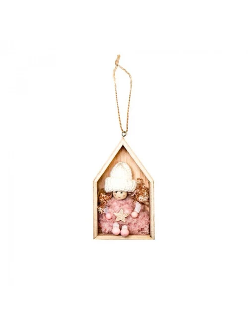 ** Decor Crăciun "Înger în căsuță" suspendabil, roz 7,5*3cm CM