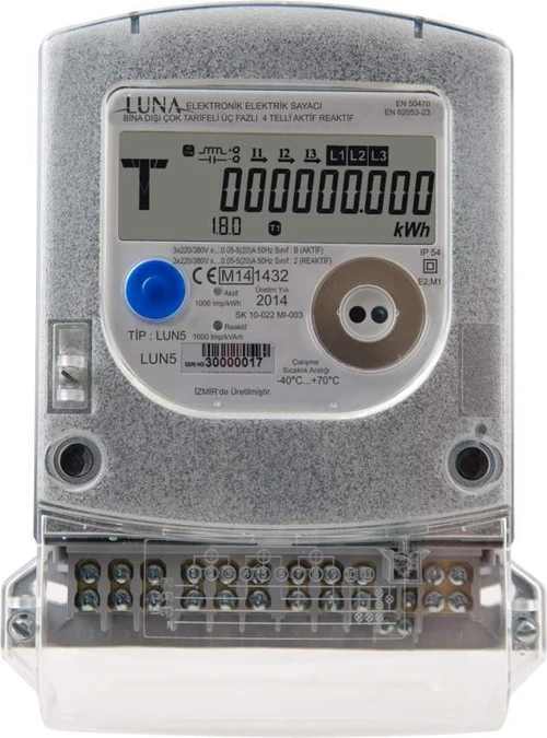 Contor trifazat LUN51 A/R,RS485 3*57/100-230/400*0.01-1(10) clasa B/2.0