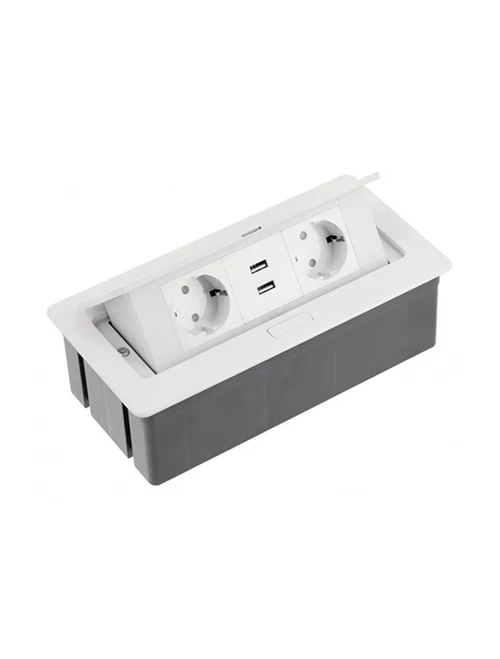 * Prelungitor SOFT 2 loc SCHUCKO USB 2.1A fir cu fișă alb GTV263