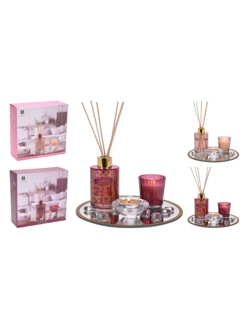 Set aromaterapie: aromatizator, 2 aromă-lumânare, tavă din sticlă D21.5cm