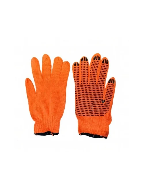 373109 Mănuși bumbac Orange cu puncte negre dîn PVC 10(L)