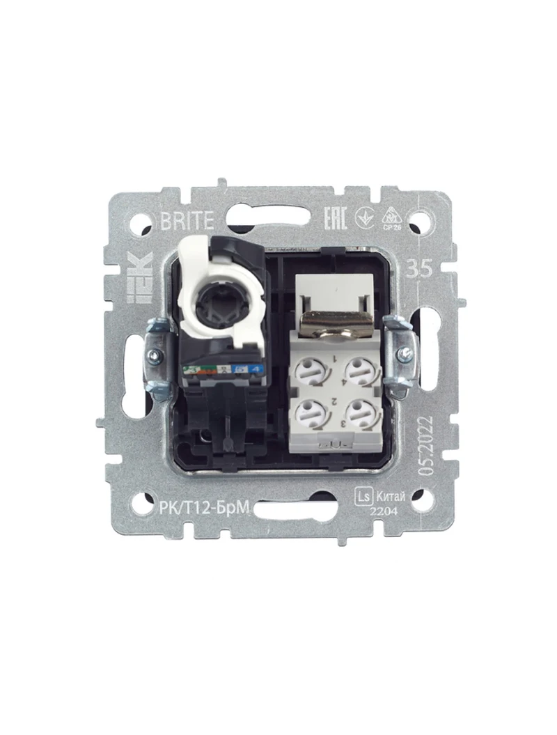 Розетка двойная RJ11+RJ45 кат.5E РК/Т12-БрМ маренго BRITE IEK 2