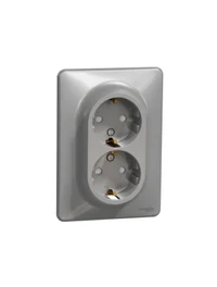 Priză dublă 2P+E+obtur aluminiu SDD313221 Sedna Noua