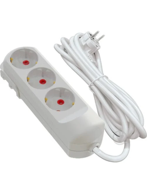 Prelungitor 3 prize 5m fără împământare alb 10A  220-250V NEOMAX