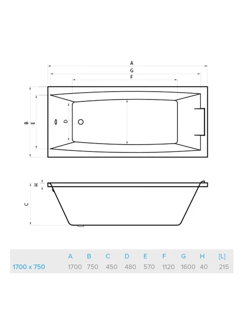 80605 Акриловая ванна 1700x750 Bonito Home Lita