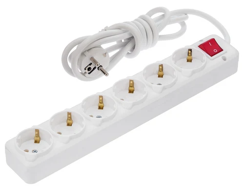 Prelungitor 6 prize 2m cu împ. și într. alb 16A  220-250V NE-AD (10buc/cut)