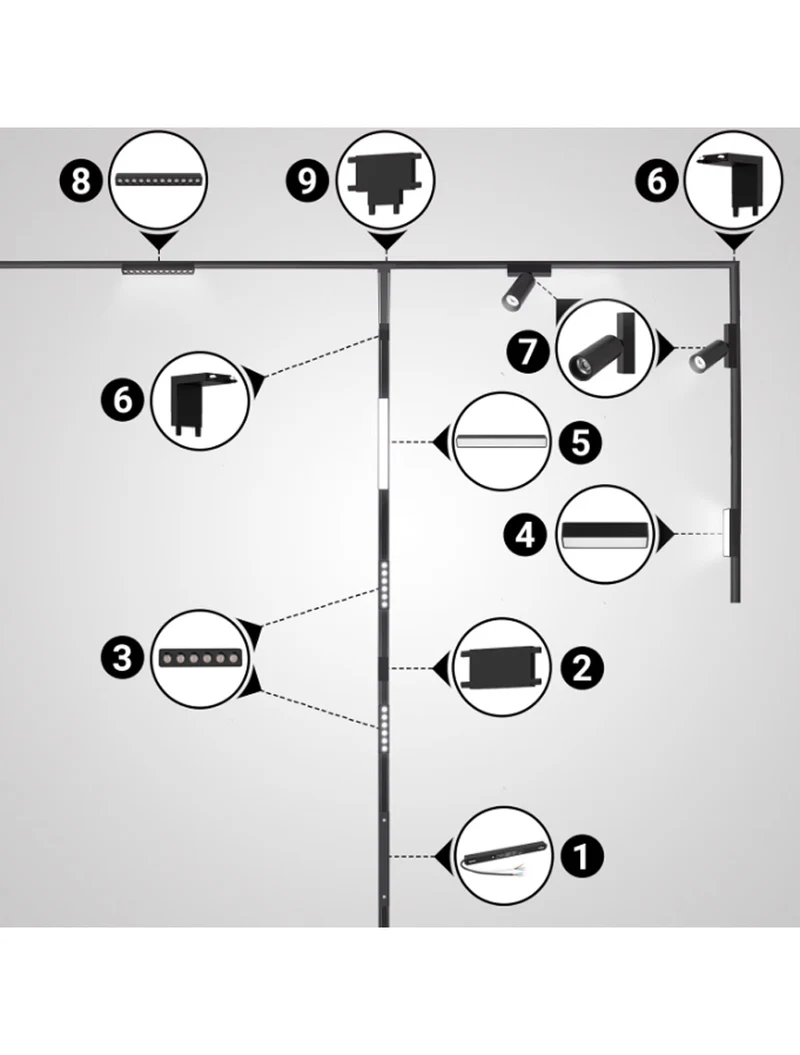 Conector pod perete p/u șină magnetică aplicată și încorporată Ultra Thin NEGRU 2